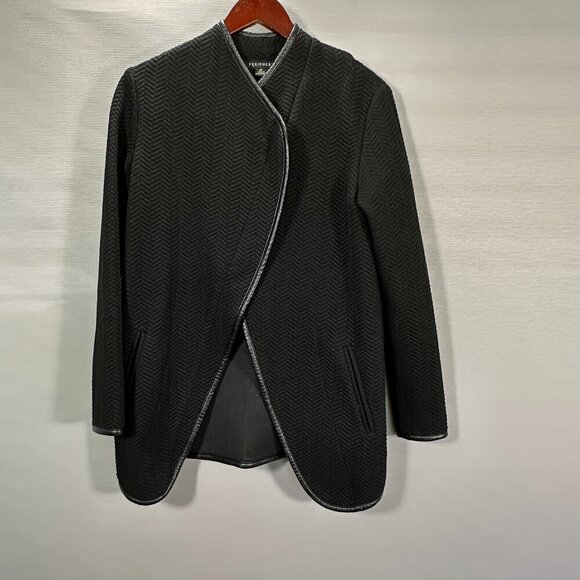 Periphery Jacket Womens Small Black Assymetrical Zip Textured Faux Leather Trim - Picture 1 of 10